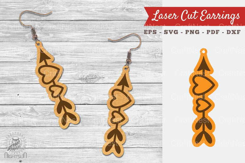 Heart Arrow Laser Cut Earrings SVG Bundle - CraftNest - Digital Crafting and Art