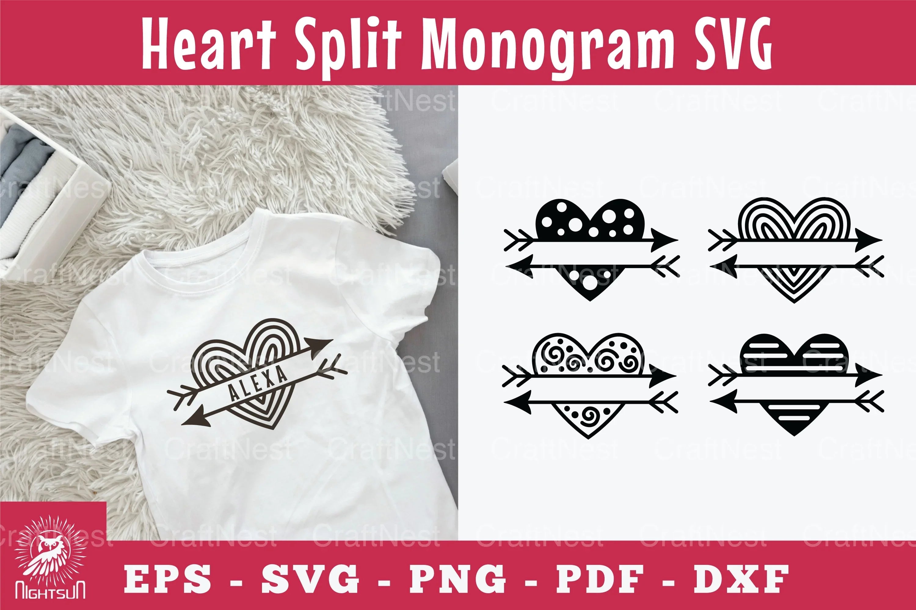 Heart Arrow Split Monogram SVG Design Bundle - CraftNest - Digital Crafting and Art