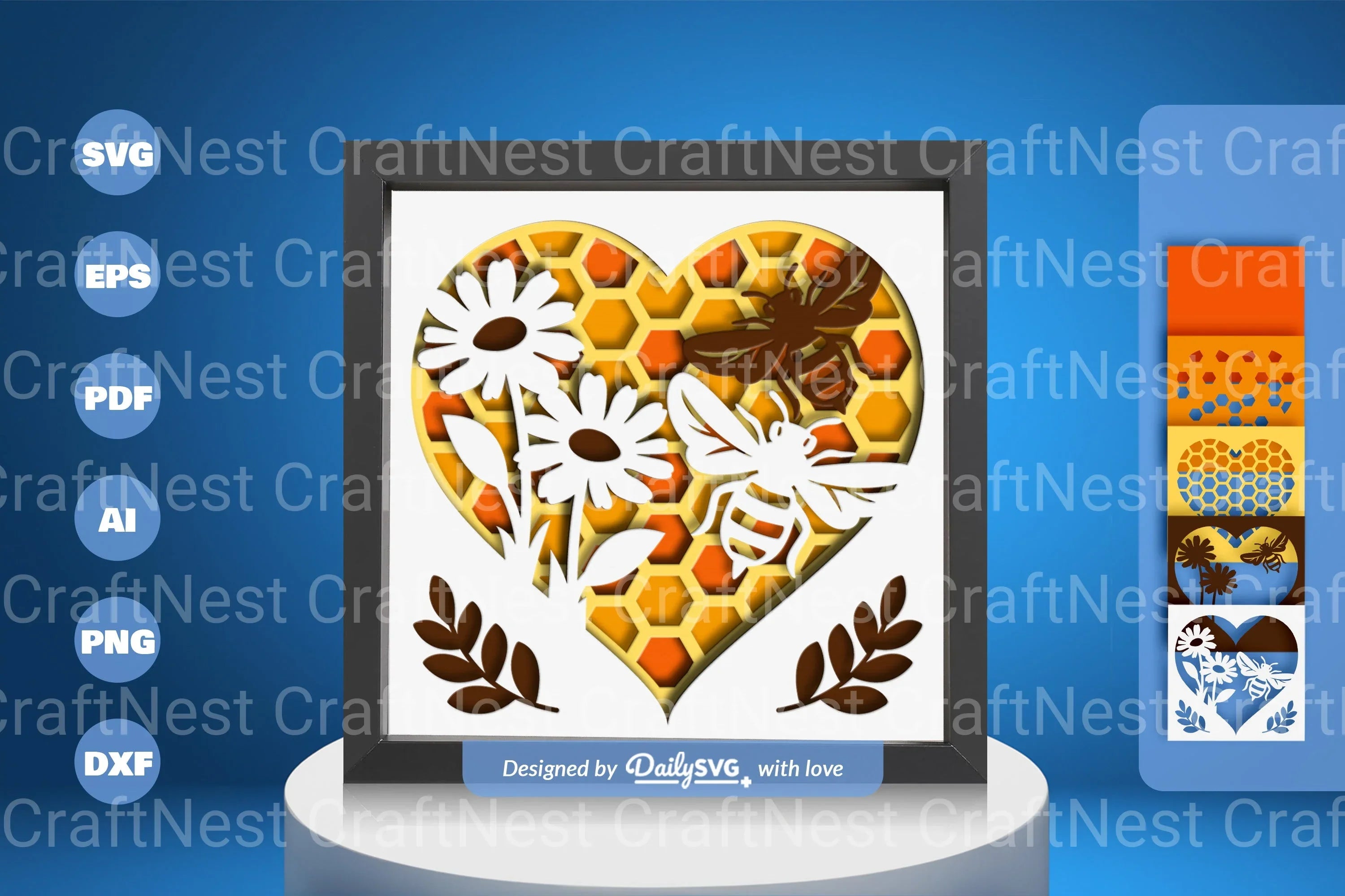 Heart Bee Hive Papercut SVG Bundle