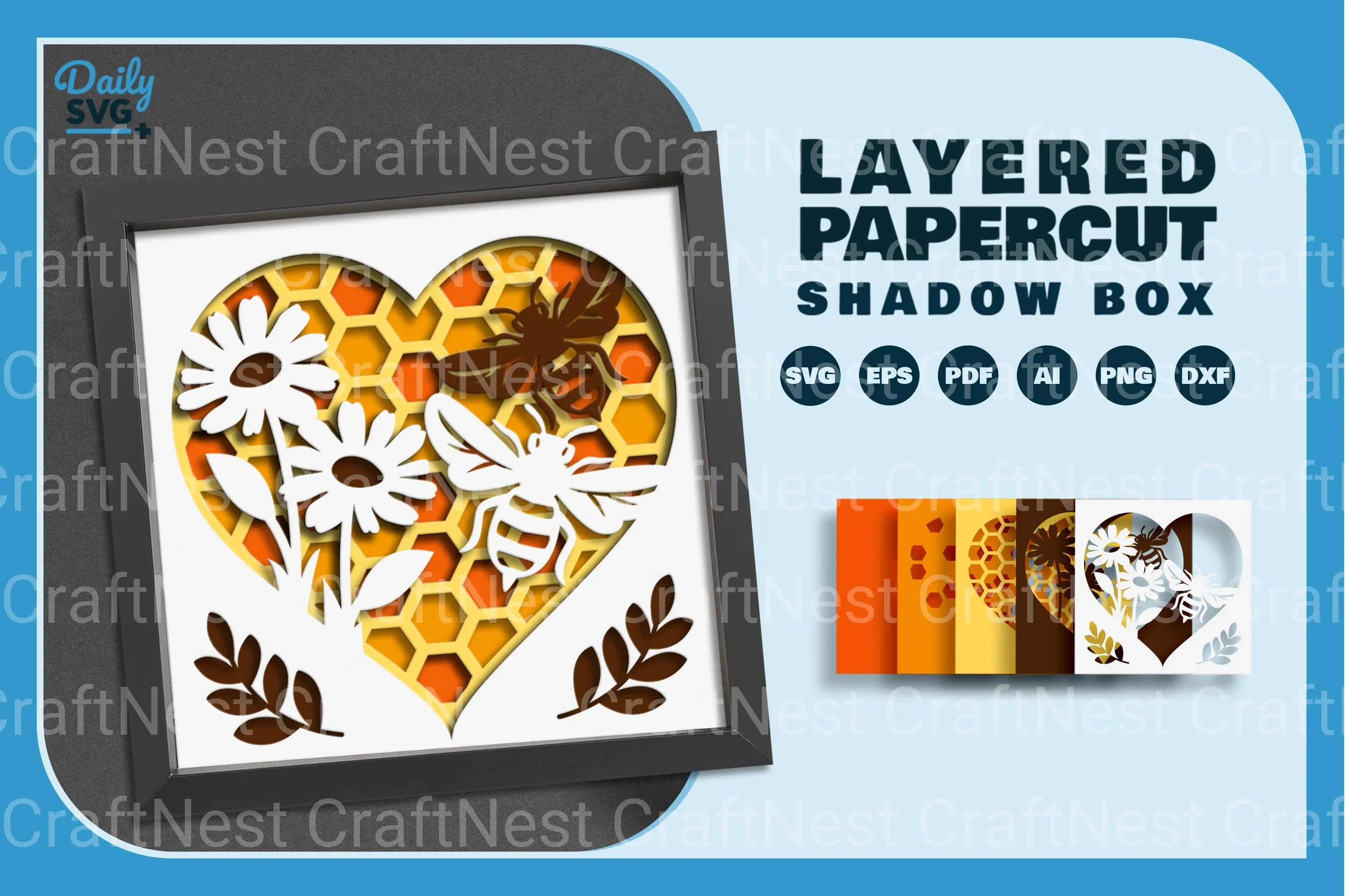 Heart Bee Hive Papercut SVG Bundle