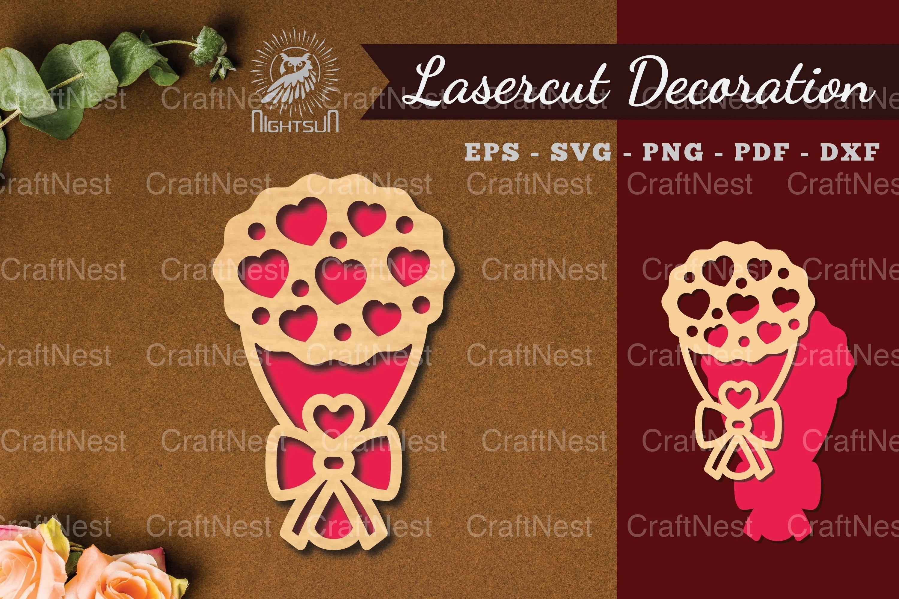 Heart Bouquet Laser Cut Decoration Bundle - CraftNest - Digital Crafting and Art