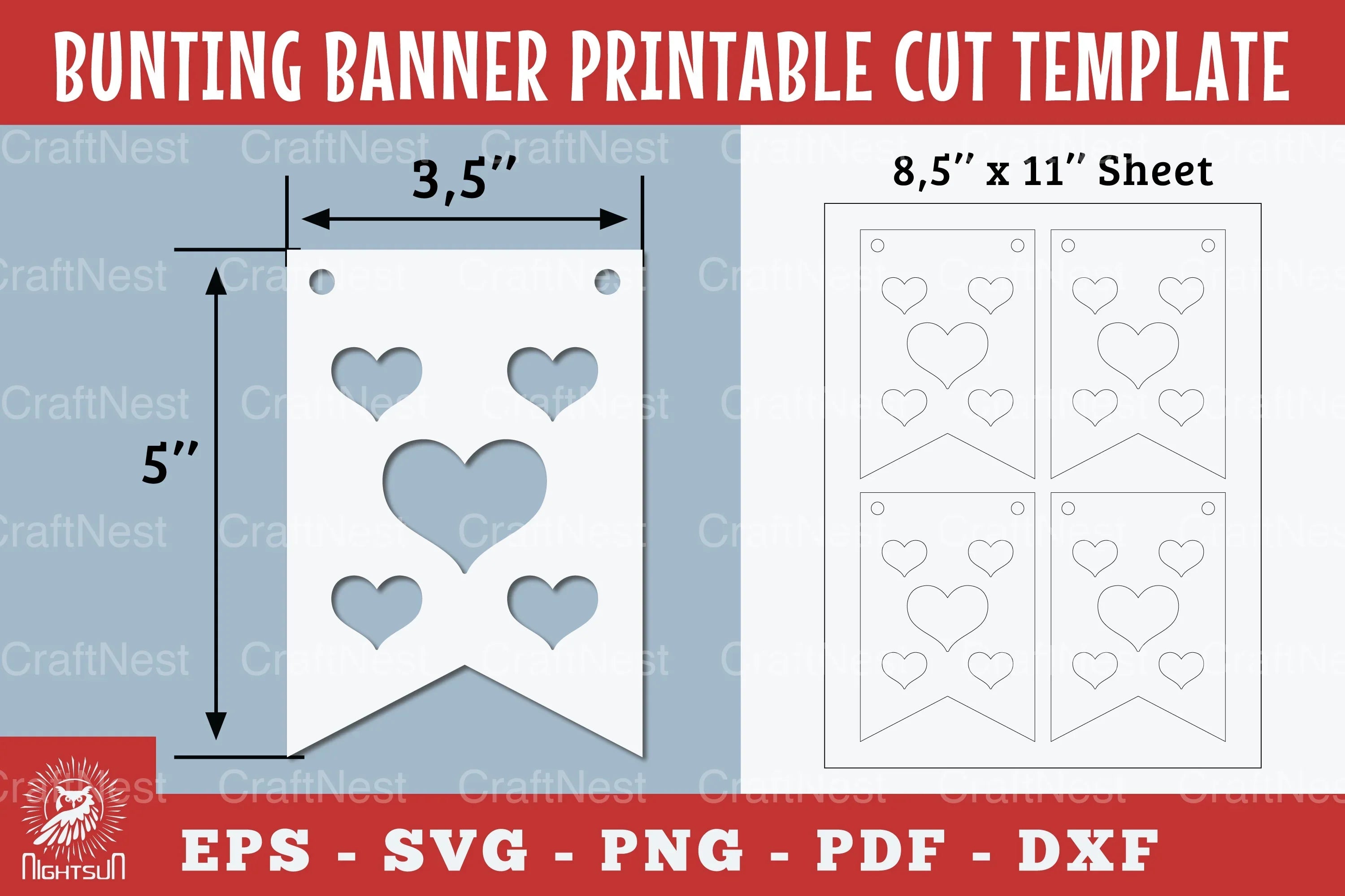 Heart Bunting Banner Printable Template Bundle - CraftNest - Digital Crafting and Art