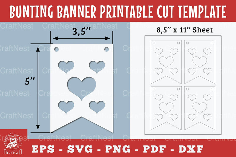 Heart Bunting Banner Printable Template Bundle - CraftNest - Digital Crafting and Art