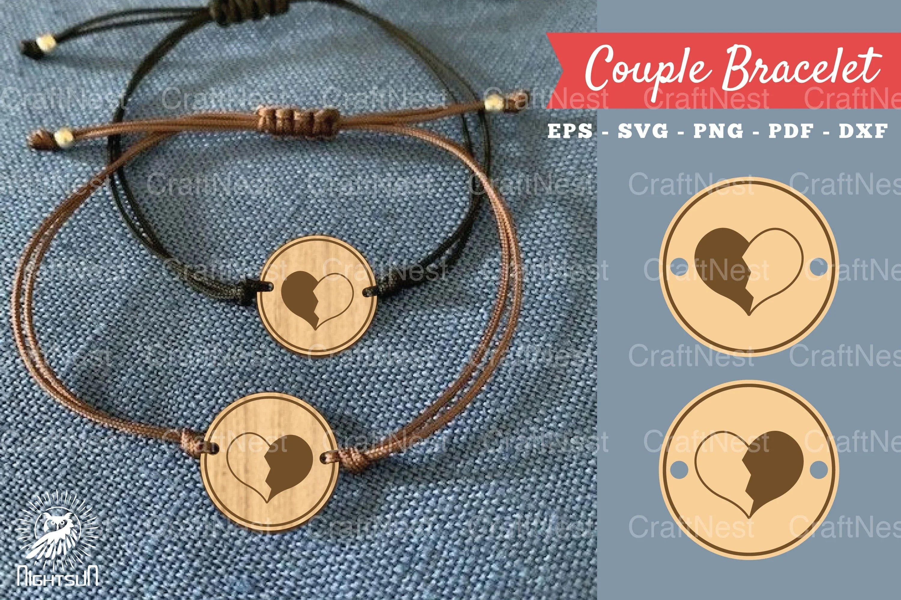 Heart Laser Cut Couple Bracelet SVG Bundle - CraftNest - Digital Crafting and Art