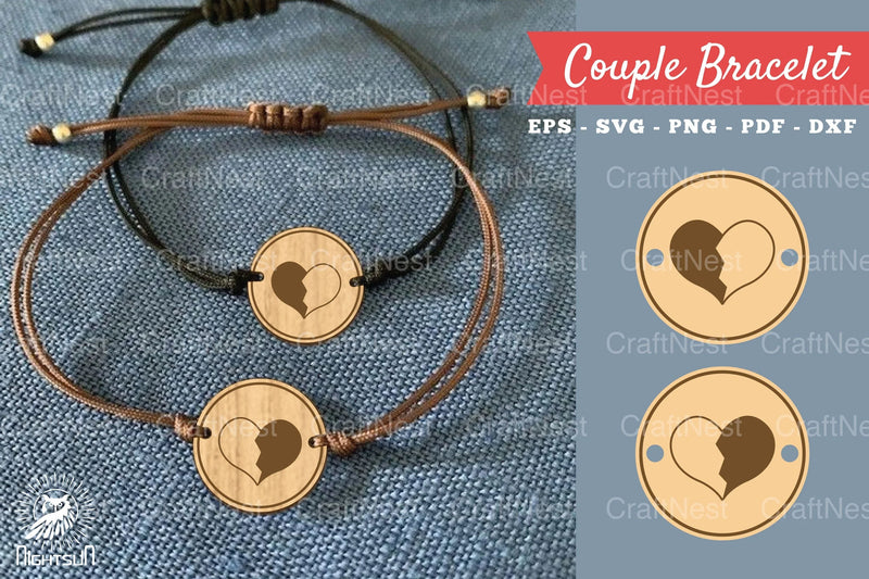 Heart Laser Cut Couple Bracelet SVG Bundle - CraftNest - Digital Crafting and Art