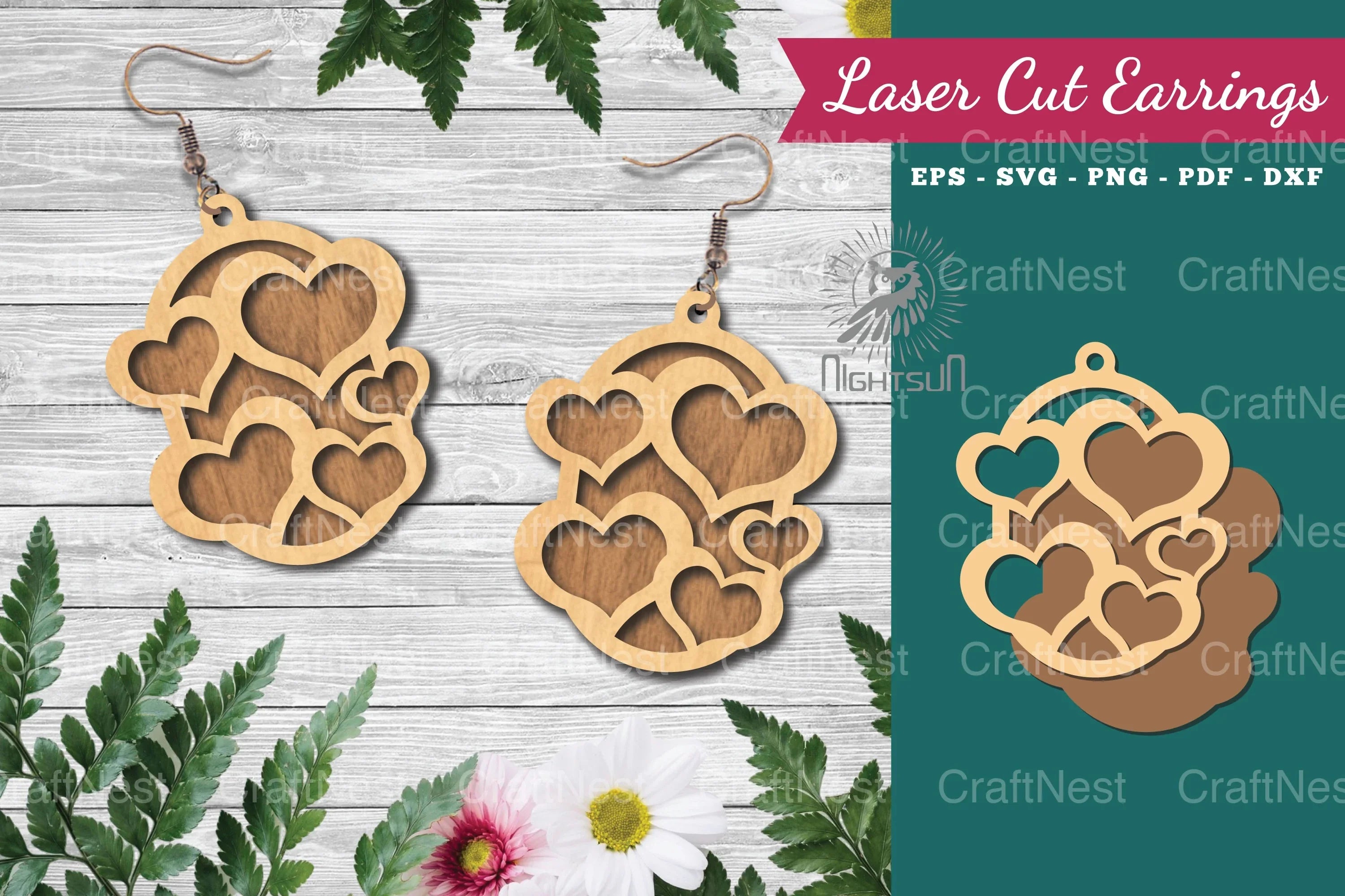 Heart Laser Cut Earrings Design Bundle - CraftNest - Digital Crafting and Art