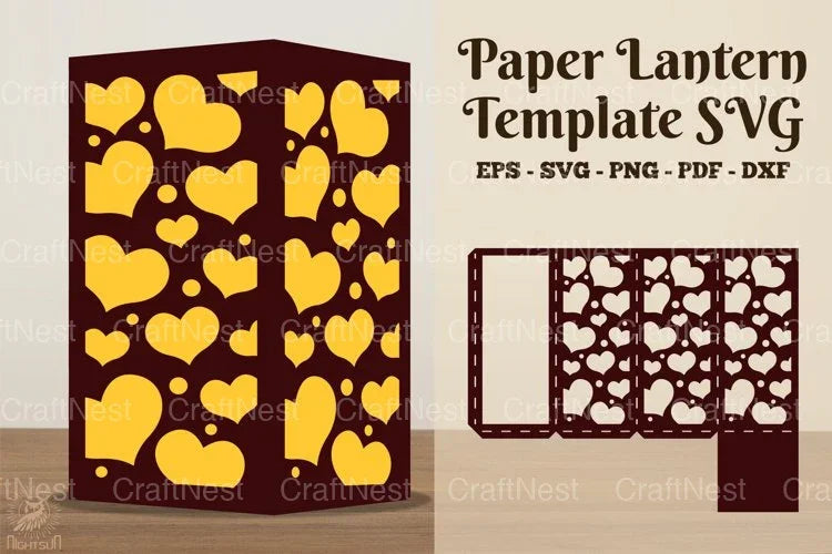 Heart Pattern Paper Lantern Template - SVG Bundle - CraftNest - Digital Crafting and Art