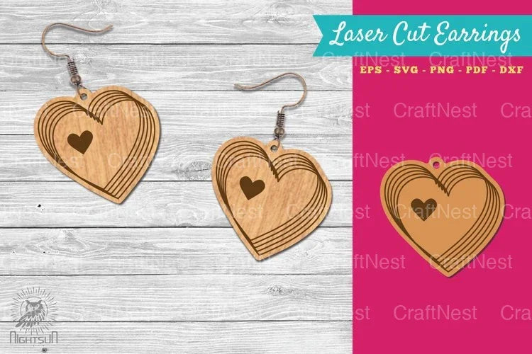 Heart Shape Lasercut Earrings SVG Bundle - CraftNest - Digital Crafting and Art