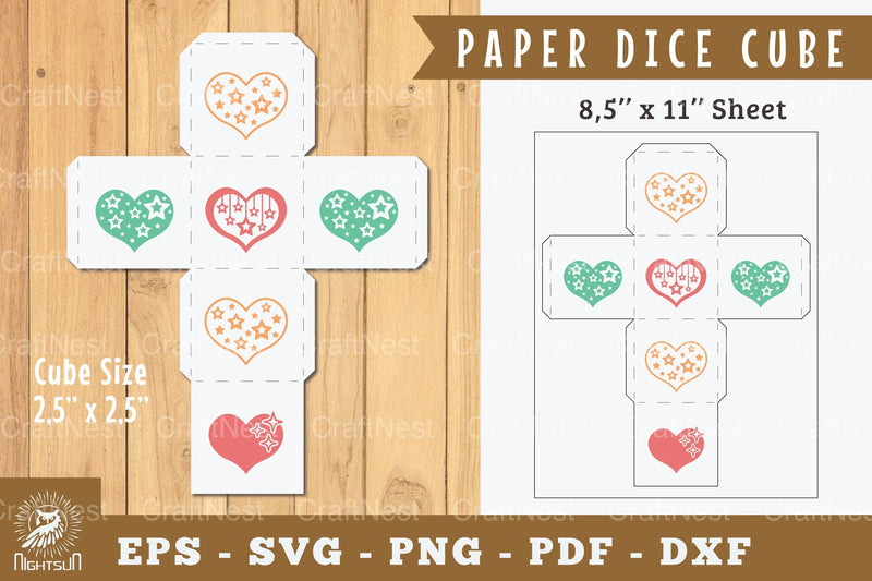 Heart Star Paper Dice Cube Printable Cut - Clipart Bundle - CraftNest - Digital Crafting and Art
