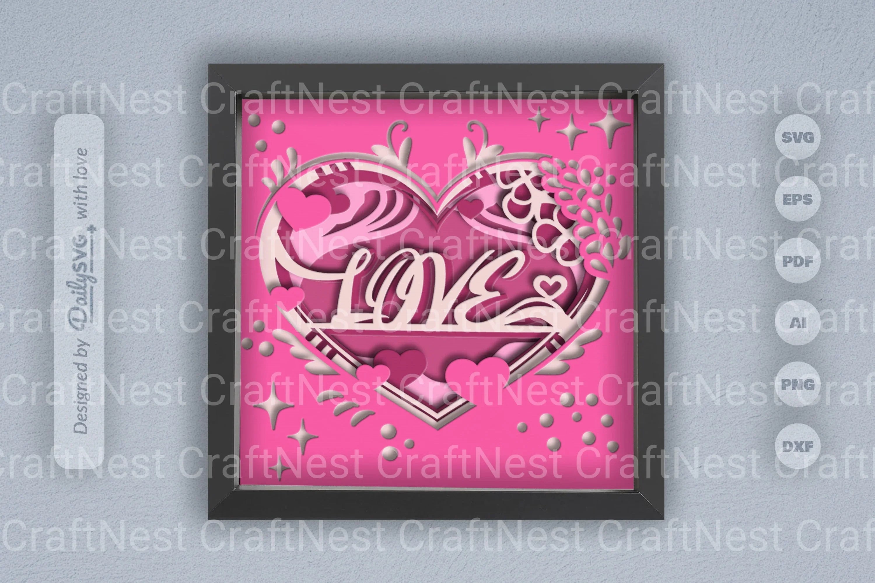 Heart Valentine Papercut Shadow Box SVG Bundle