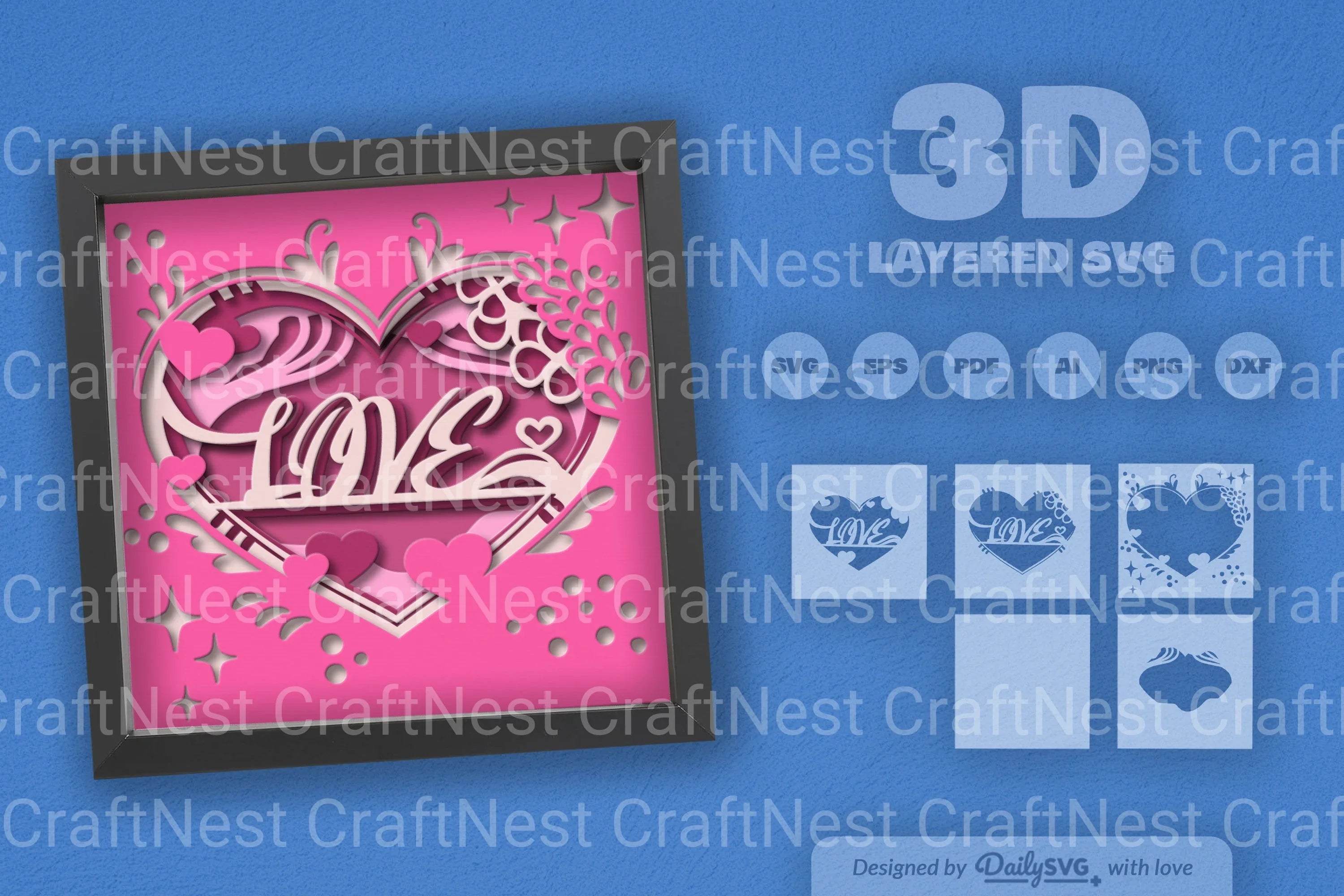 Heart Valentine Papercut Shadow Box SVG Bundle