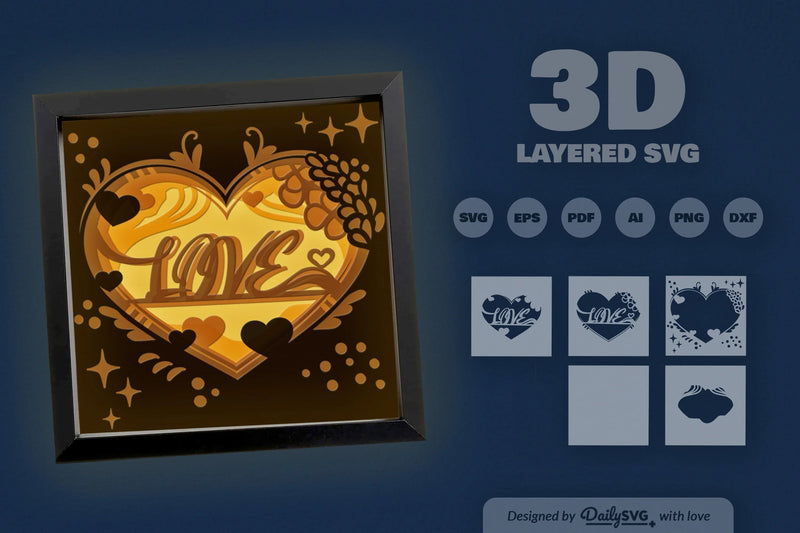 Heart Valentine Papercut Shadow Box SVG Bundle - CraftNest - Digital Crafting and Art