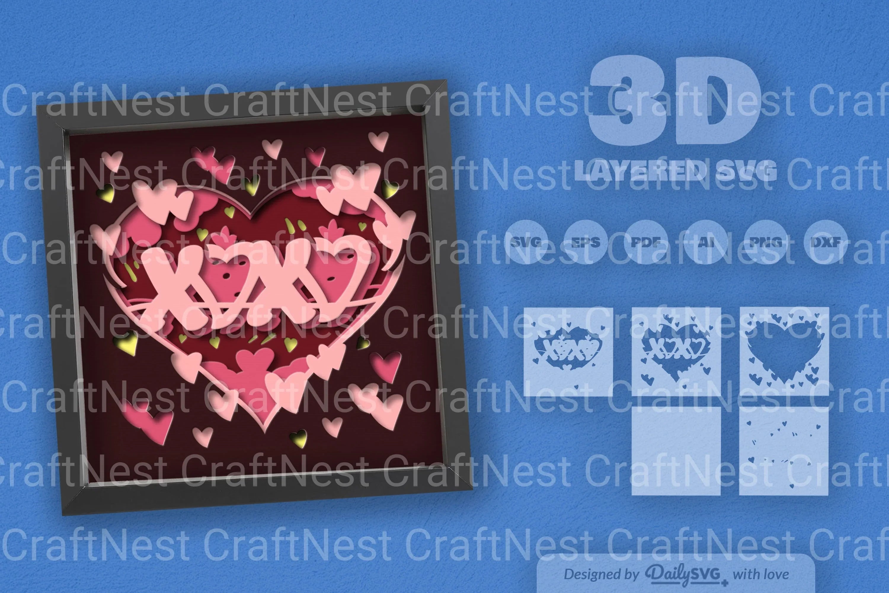 Heart Xoxo Valentine Papercut SVG Bundle