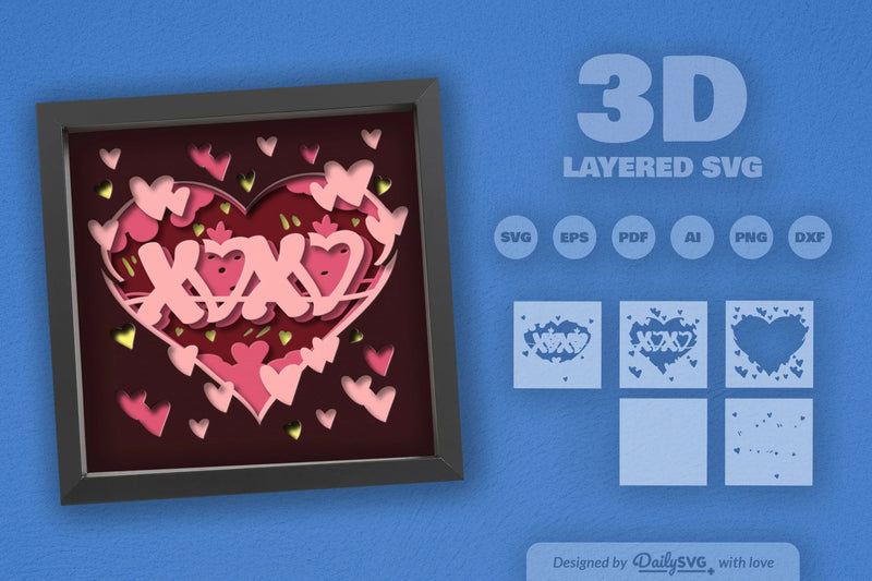 Heart Xoxo Valentine Papercut SVG Bundle - CraftNest - Digital Crafting and Art