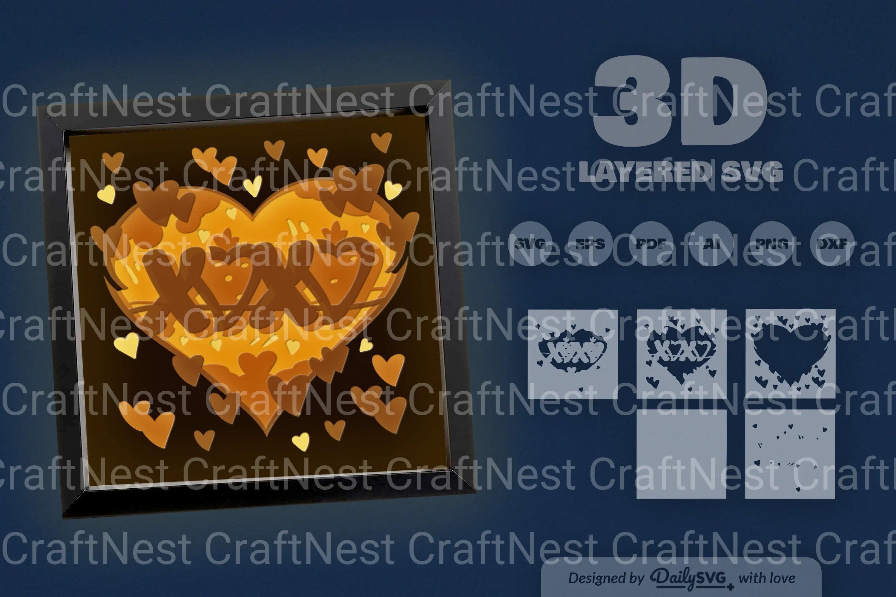 Heart Xoxo Valentine Papercut SVG Bundle