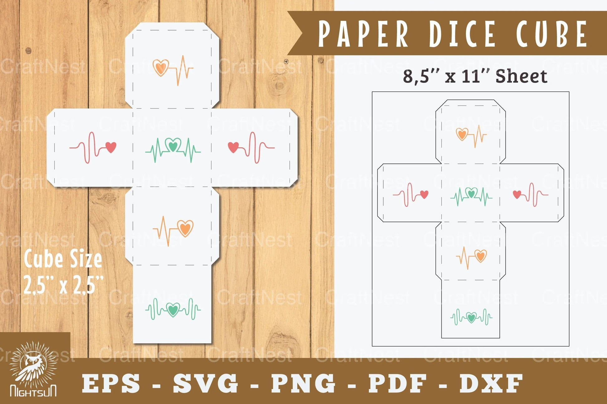 Heartbeat Paper Dice Cube Printable - Clipart Bundle - CraftNest - Digital Crafting and Art