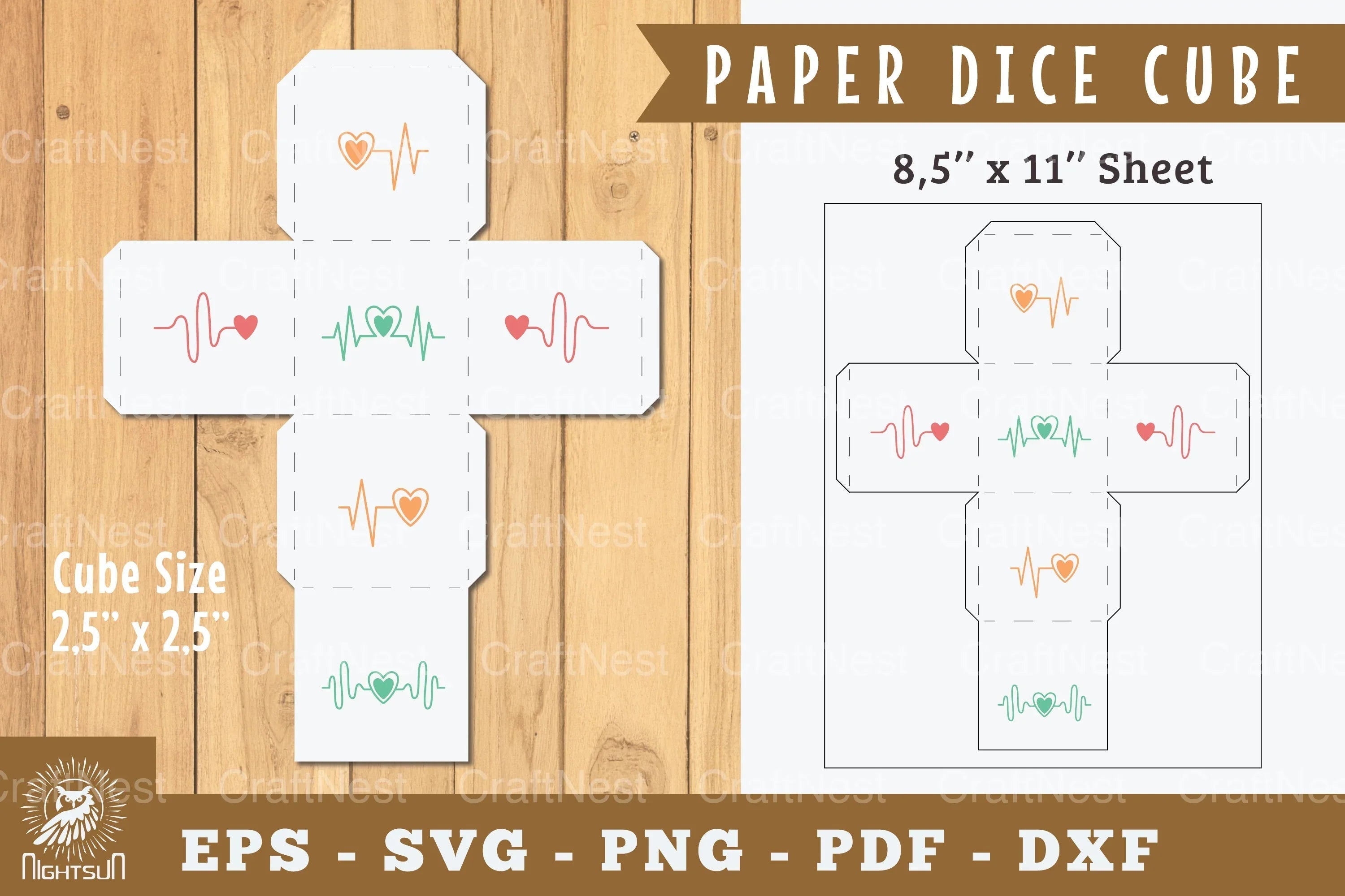 Heartbeat Paper Dice Cube Printable - Clipart Bundle - CraftNest - Digital Crafting and Art