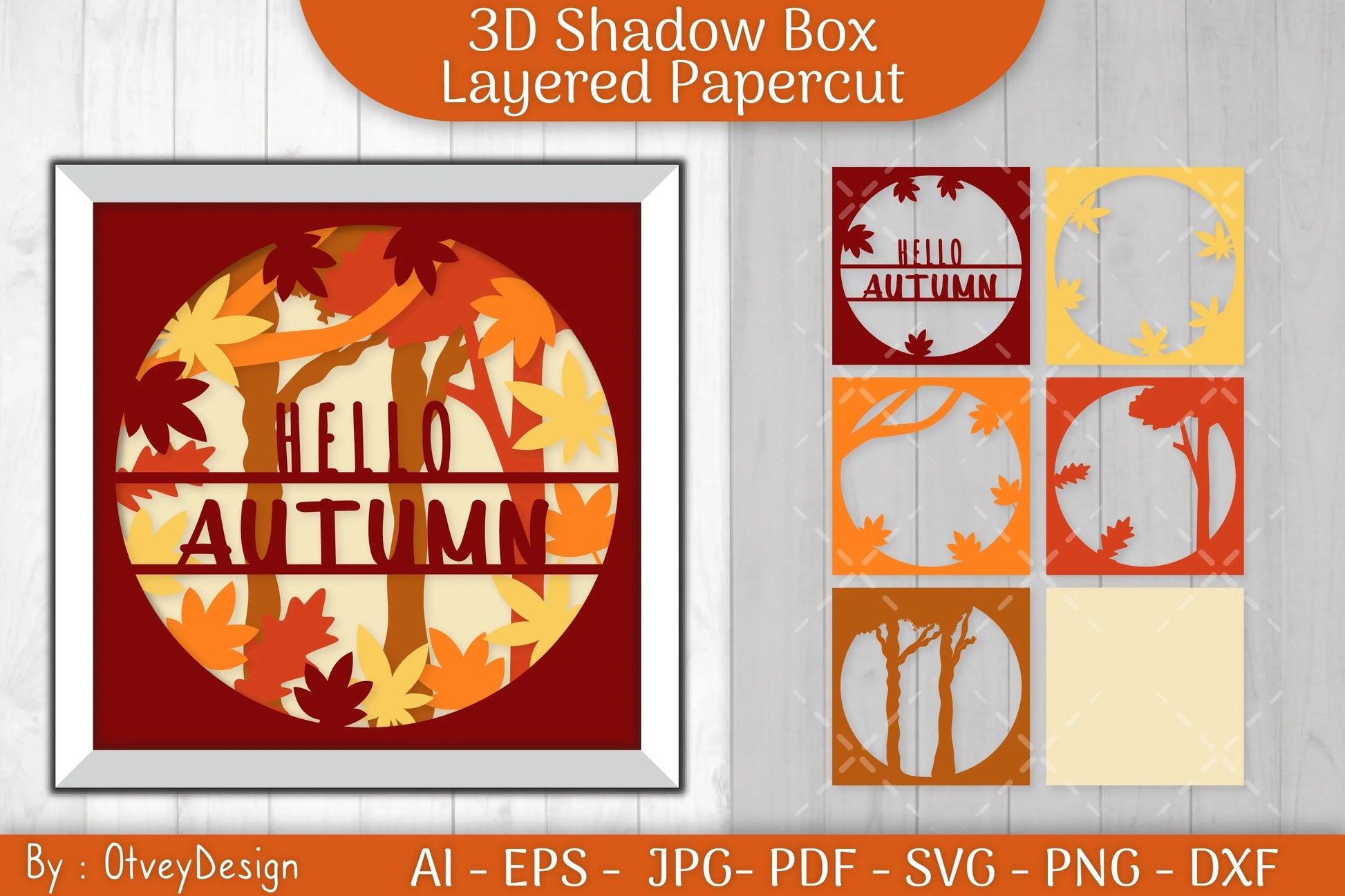 Hello Autumn 3D Layered Papercut Card & Shadow Box SVG Bundle - CraftNest - Digital Crafting and Art