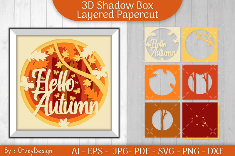 Hello Autumn 3D Layered Shadow Box SVG Bundle - CraftNest - Digital Crafting and Art