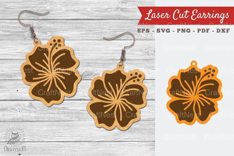 Hibiscus Flower Laser Cut Earrings SVG Bundle - CraftNest - Digital Crafting and Art
