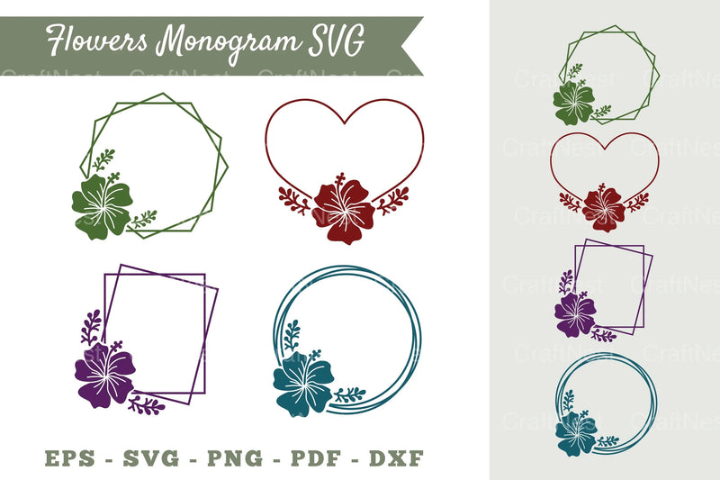 Hibiscus Flower Monogram Clipart Bundle - CraftNest - Digital Crafting and Art