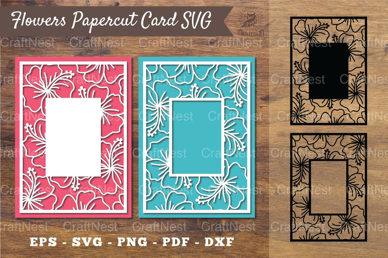 Hibiscus Flower Papercut Card Design Bundle - CraftNest - Digital Crafting and Art