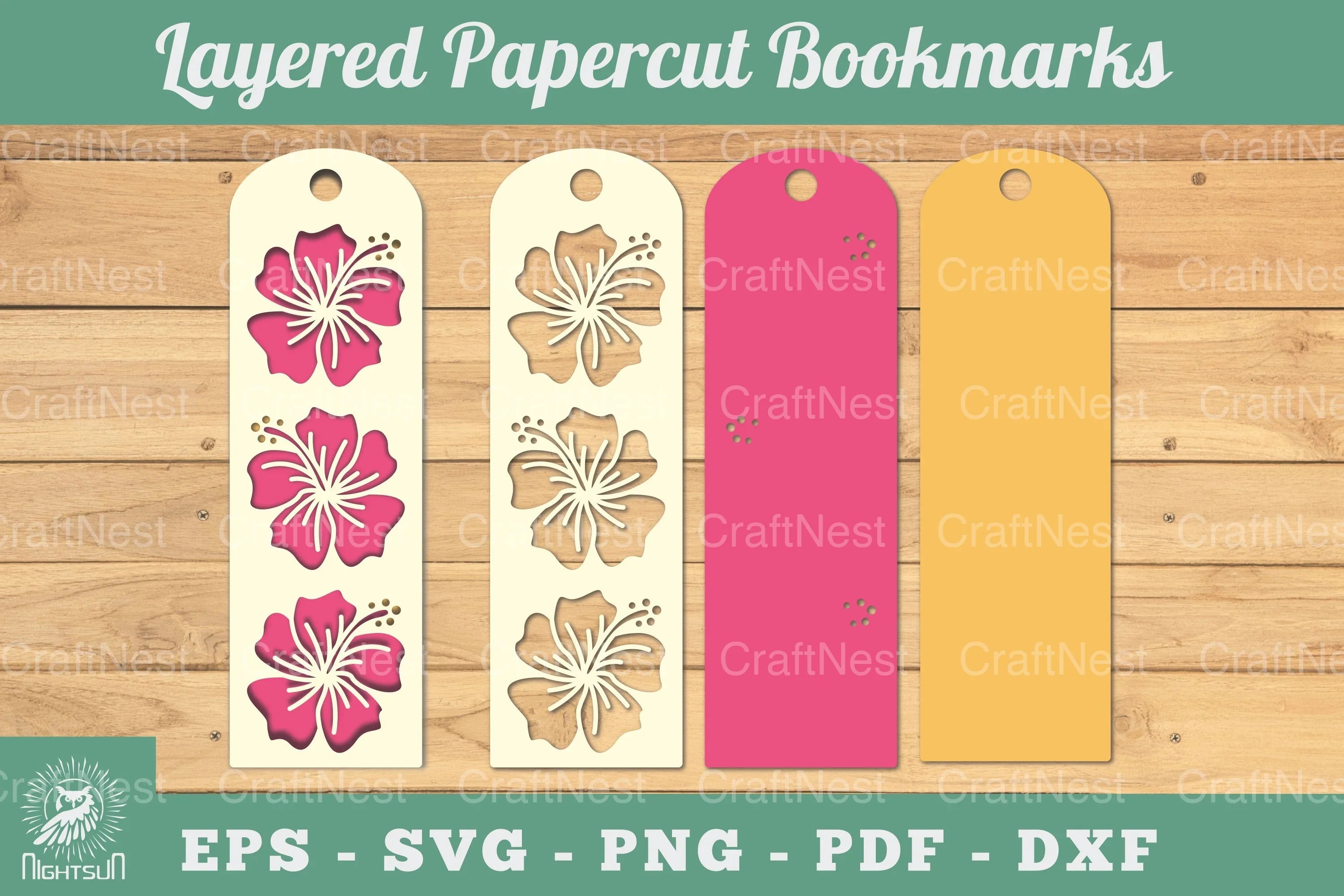 Hibiscus Flowers Layered Papercut Bookmark Clipart Bundle - CraftNest - Digital Crafting and Art