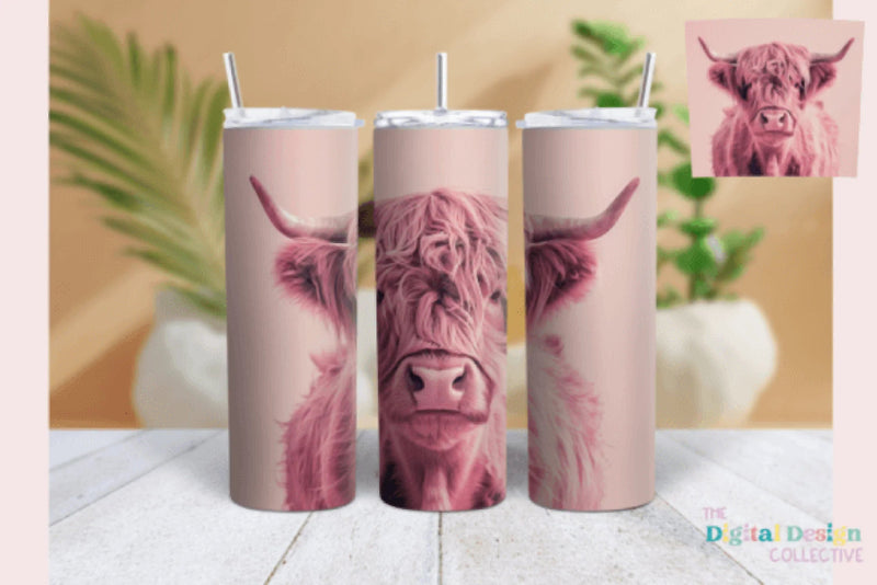 Highland Cow Pink Tumbler Wrap Bundle - CraftNest - Digital Crafting and Art