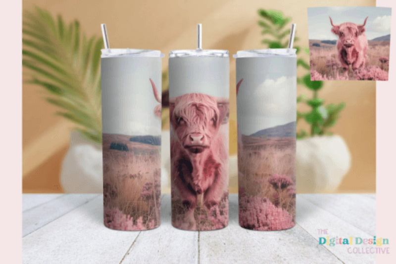 Pink Highland Cow Tumbler Wrap Bundle - CraftNest - Digital Crafting and Art