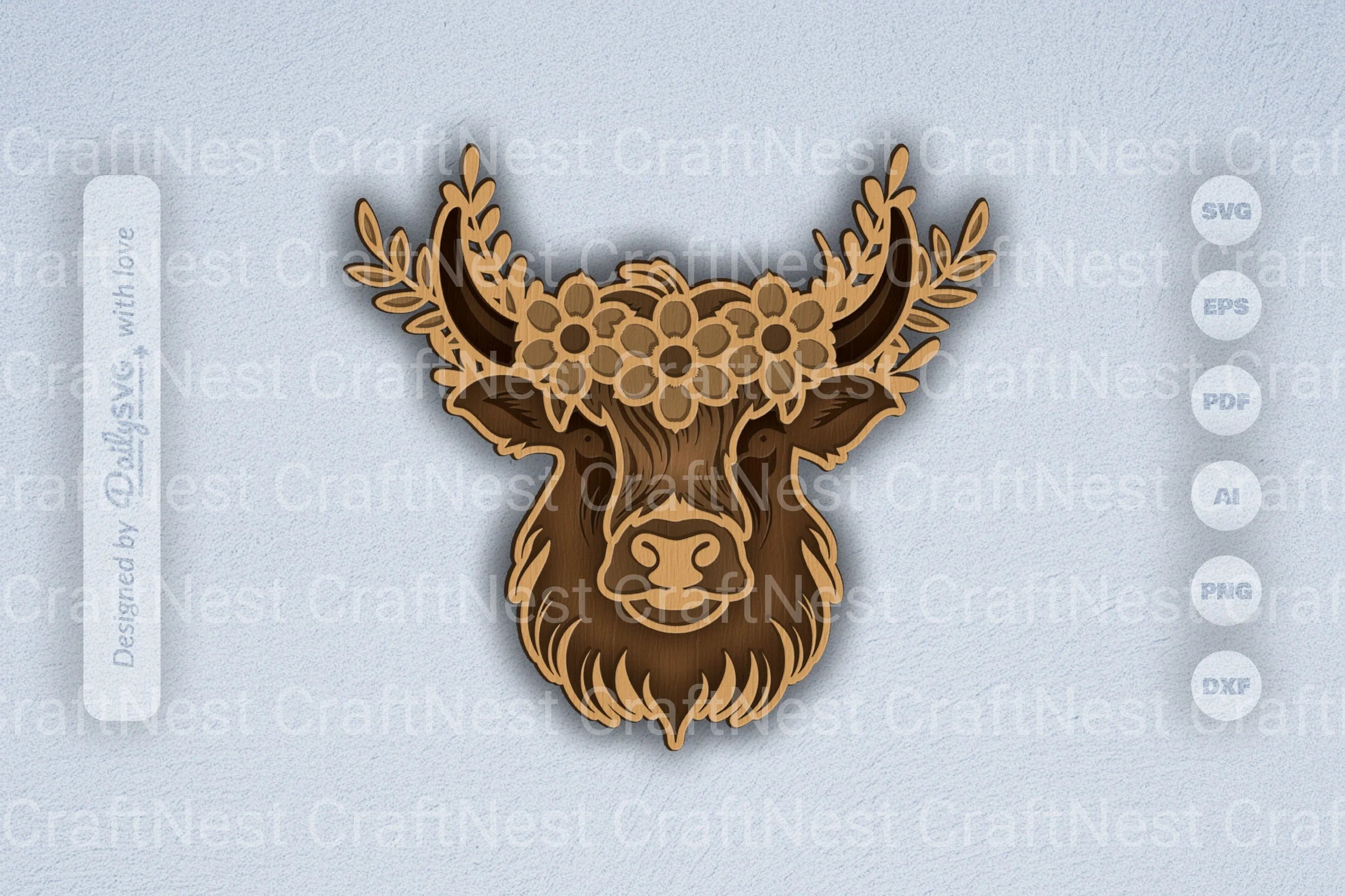 Highland Cow Floral Crown Laser Cut SVG Bundle