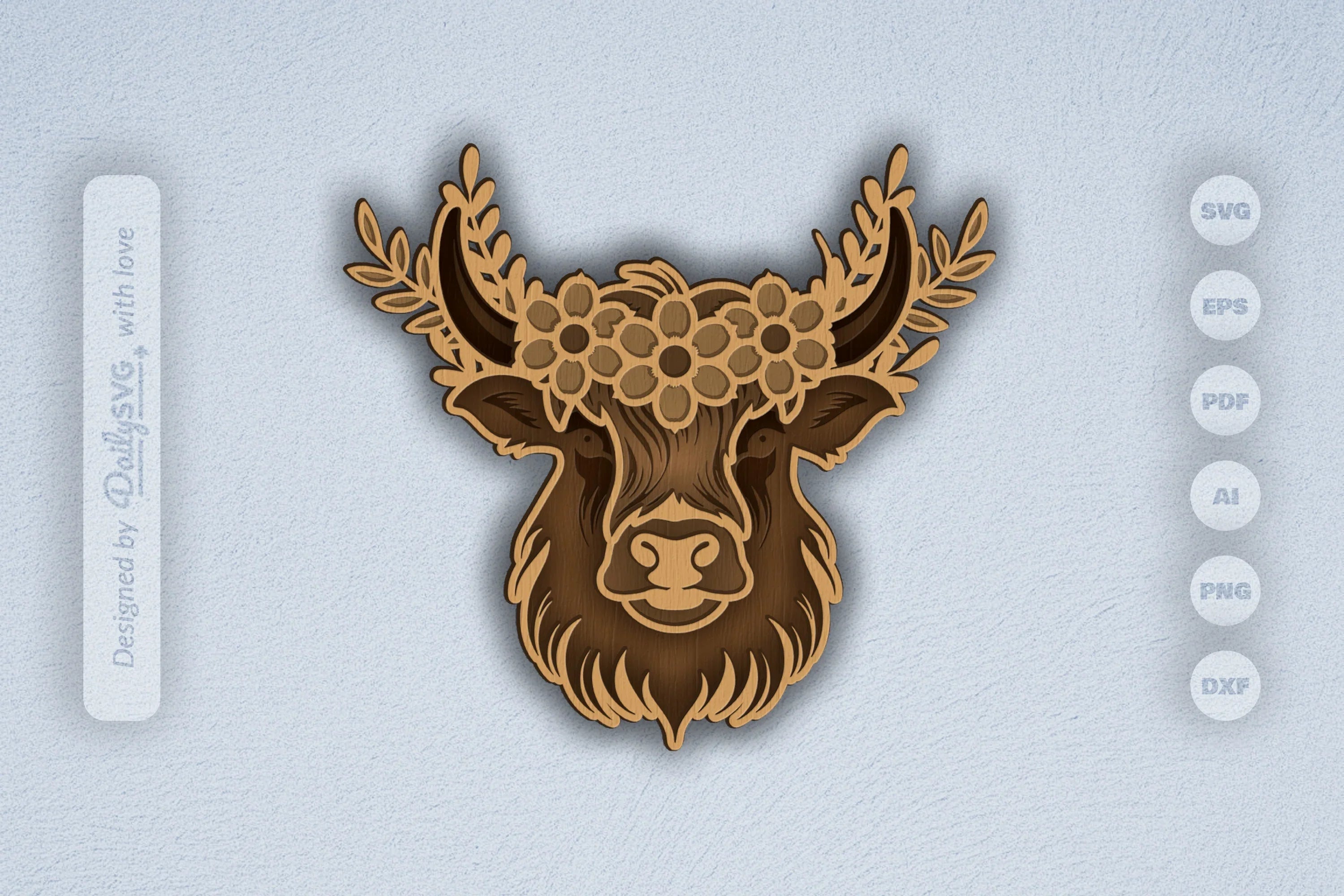 Highland Cow Floral Crown Laser Cut SVG Bundle - CraftNest - Digital Crafting and Art
