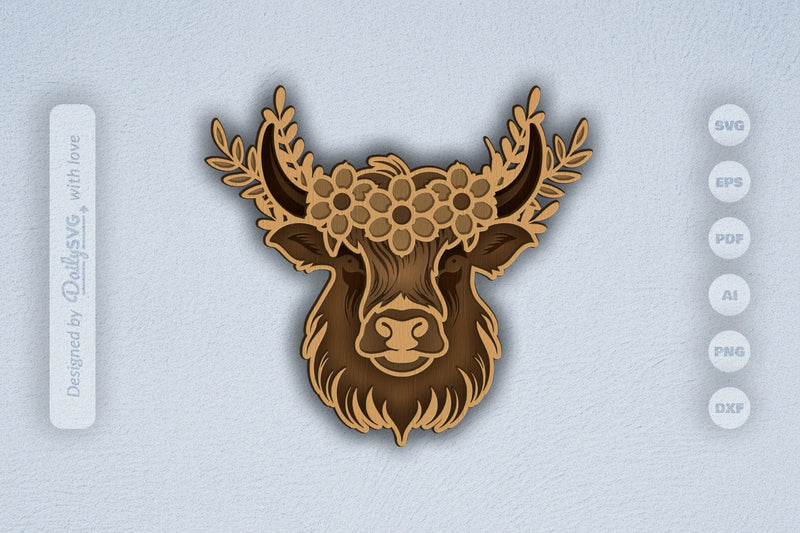 Highland Cow Floral Crown Laser Cut SVG Bundle - CraftNest - Digital Crafting and Art