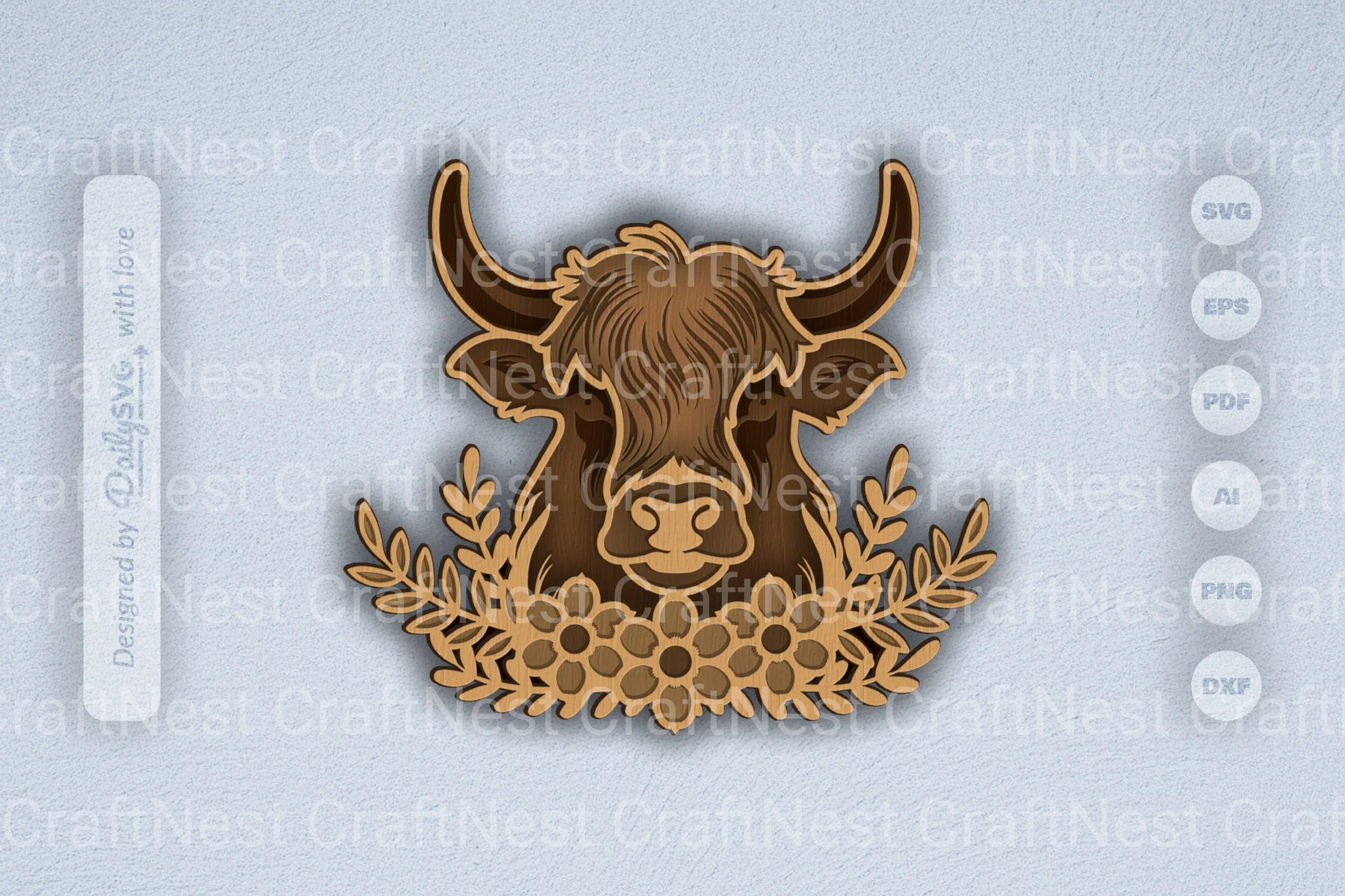 Highland Cow Floral Laser Cut SVG Bundle