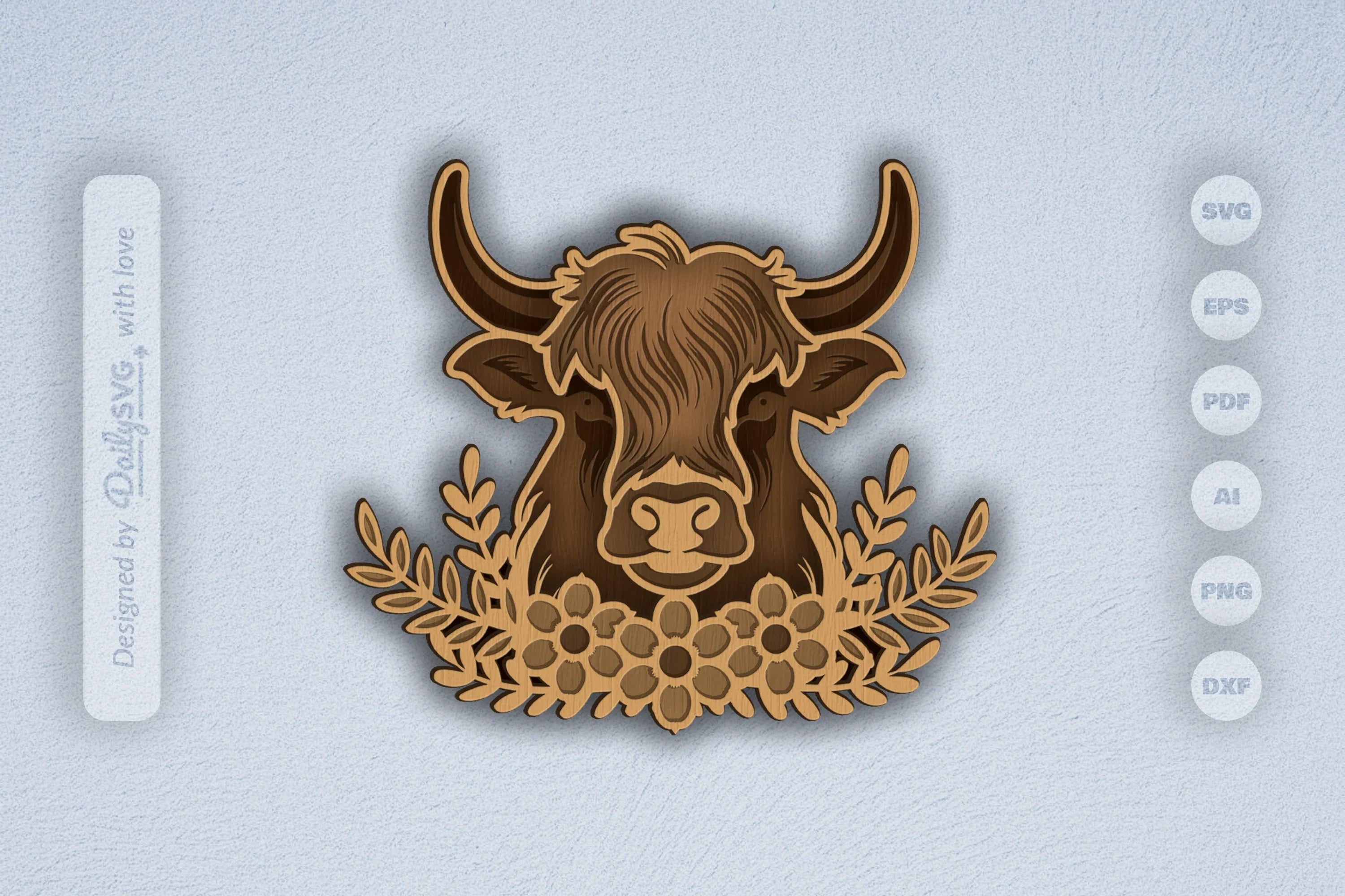 Highland Cow Floral Laser Cut SVG Bundle - CraftNest - Digital Crafting and Art