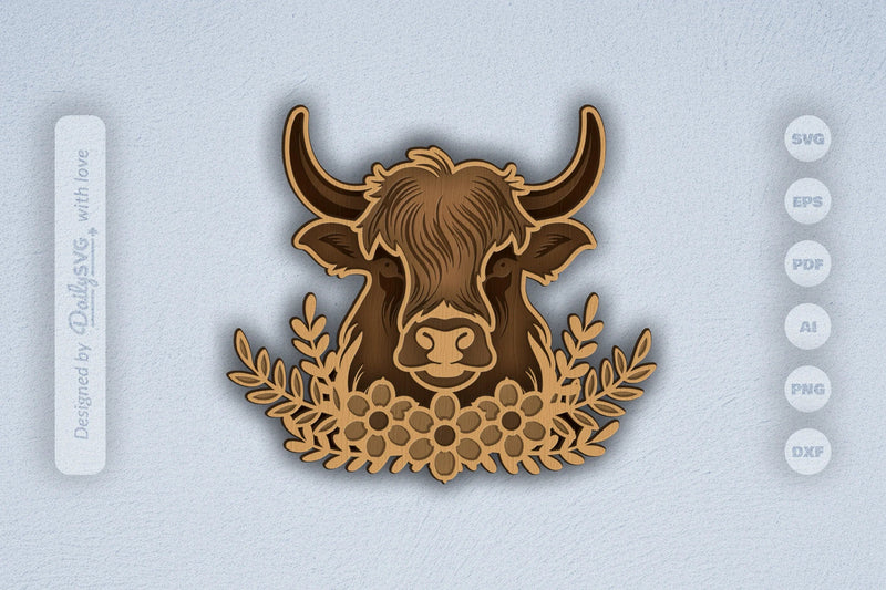 Highland Cow Floral Laser Cut SVG Bundle - CraftNest - Digital Crafting and Art