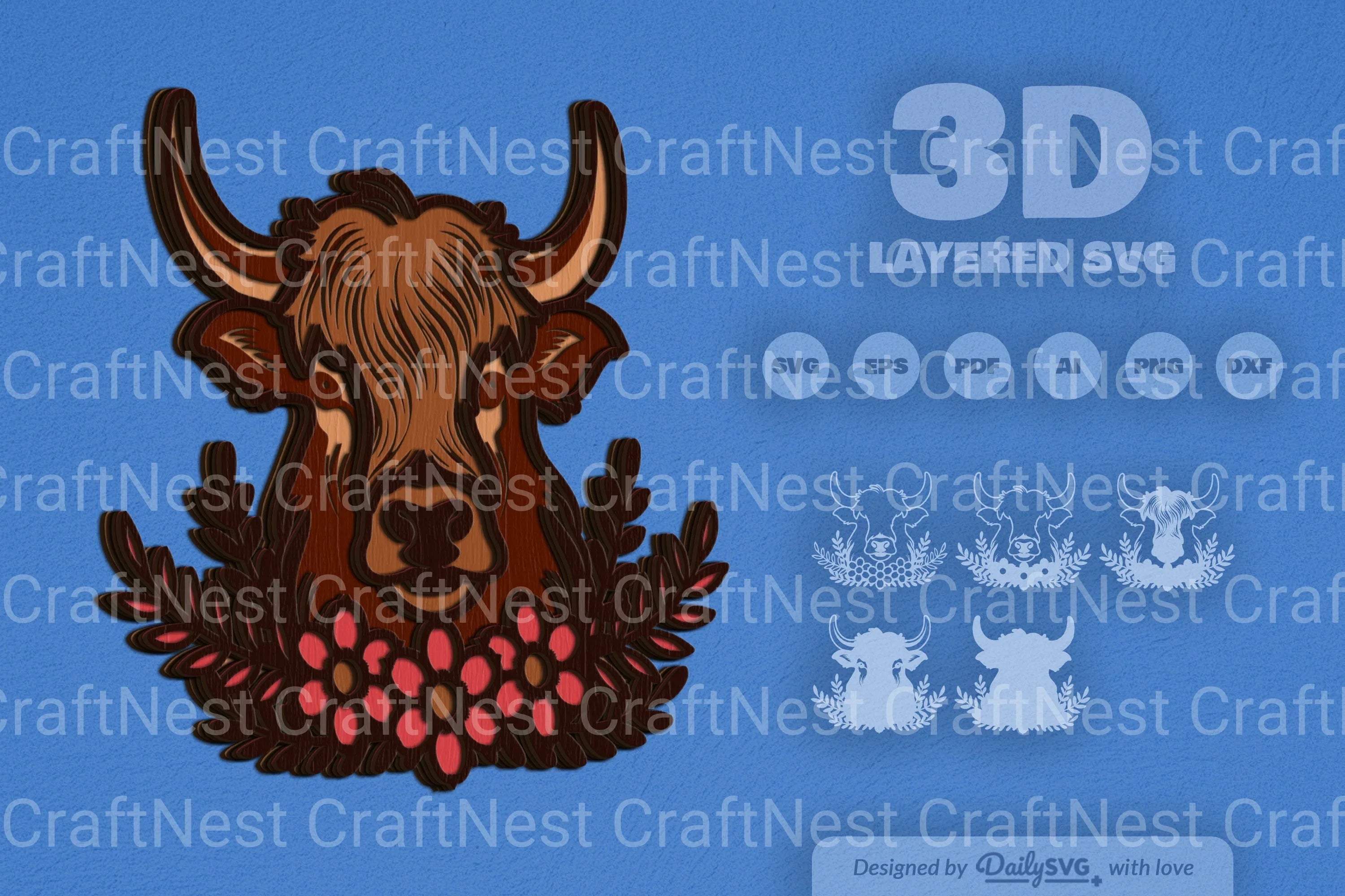 Highland Cow Floral Laser Cut SVG Bundle