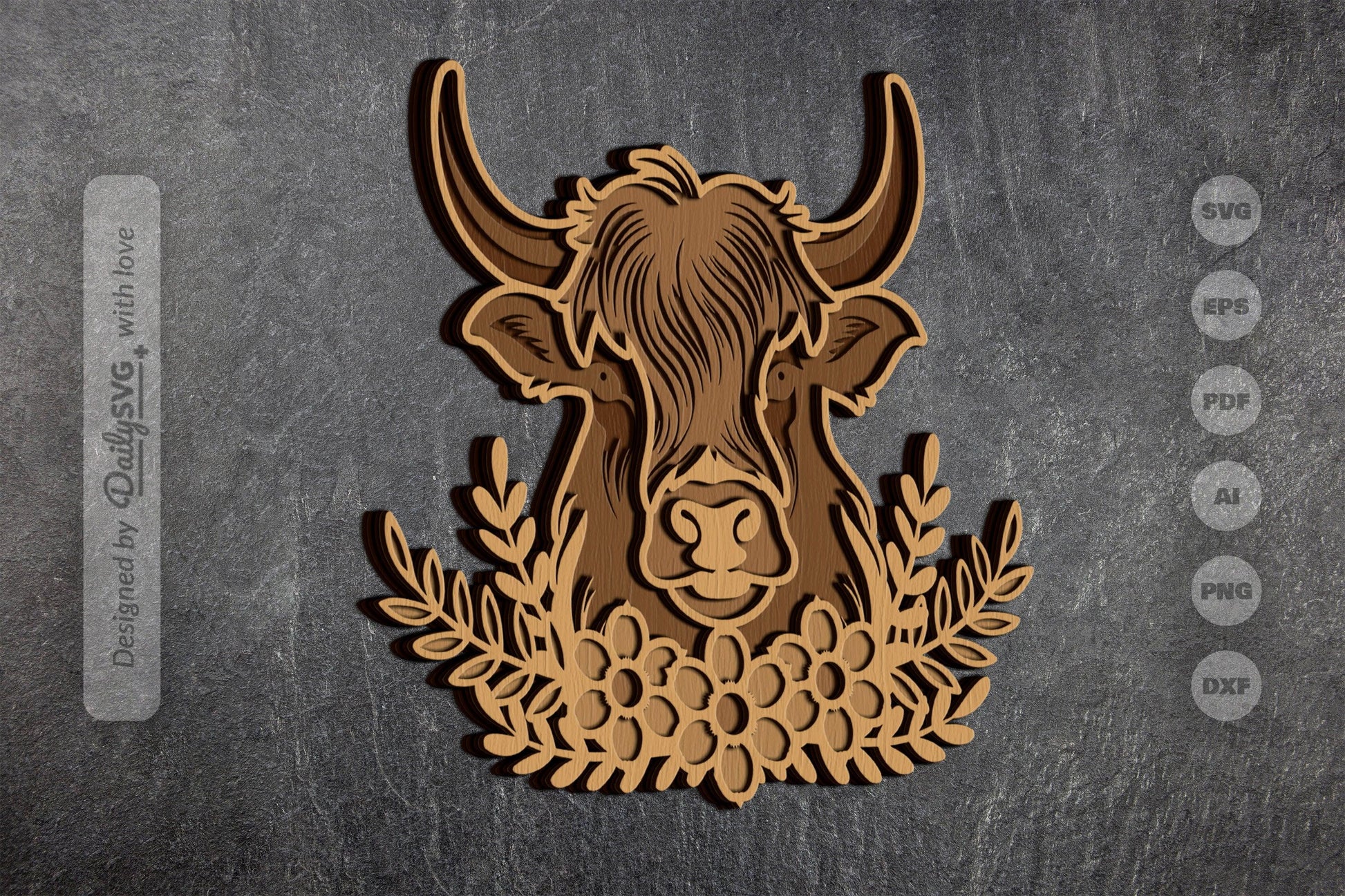 Highland Cow Floral Laser Cut SVG Bundle - CraftNest - Digital Crafting and Art