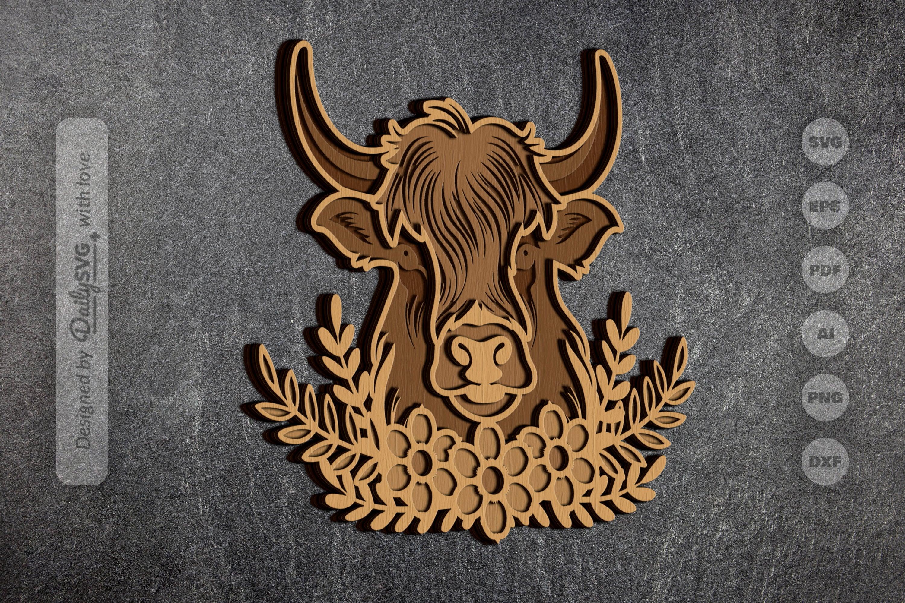 Highland Cow Floral Laser Cut SVG Bundle - CraftNest - Digital Crafting and Art