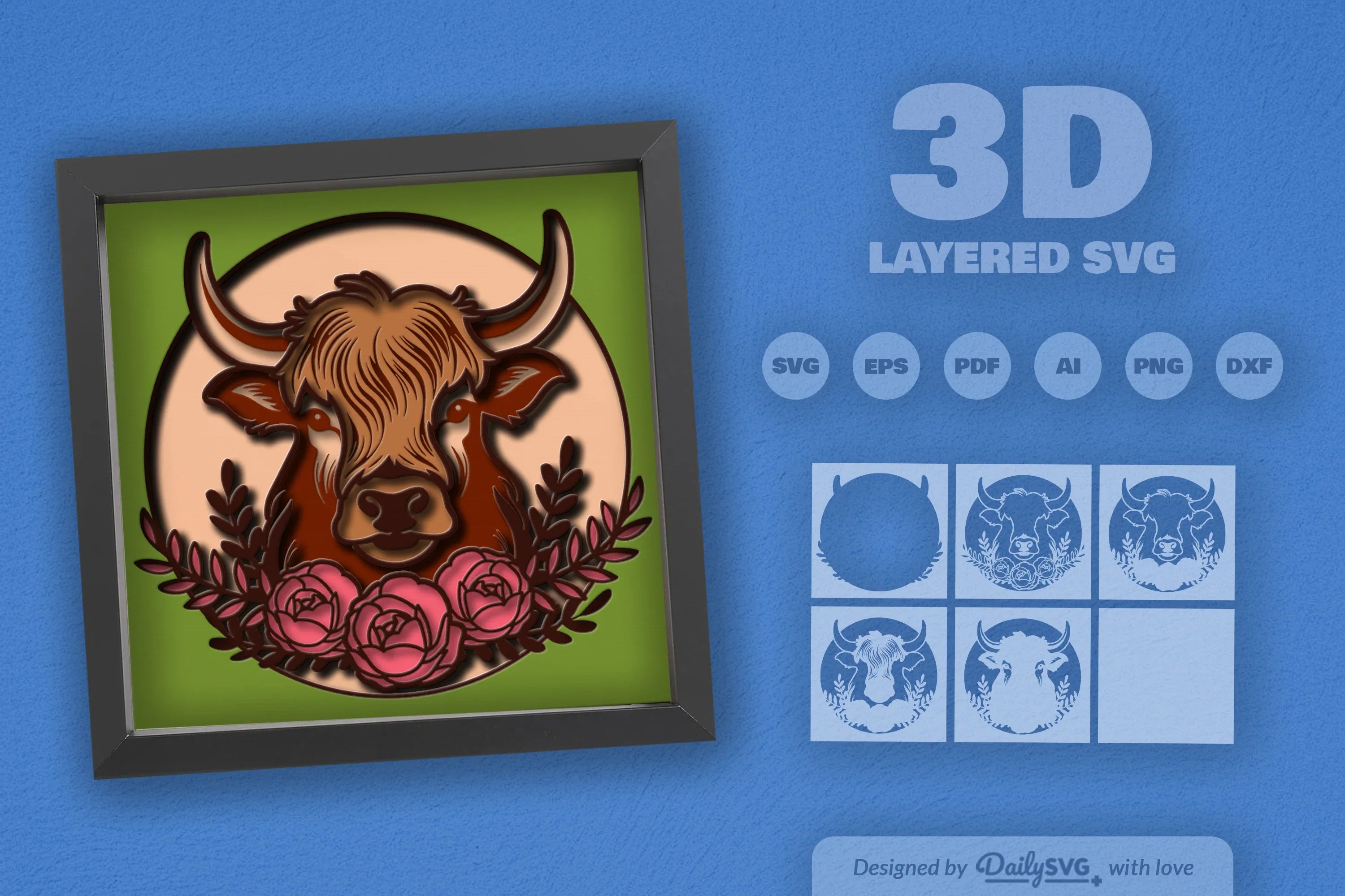 Highland Cow Floral Papercut SVG Bundle - CraftNest - Digital Crafting and Art