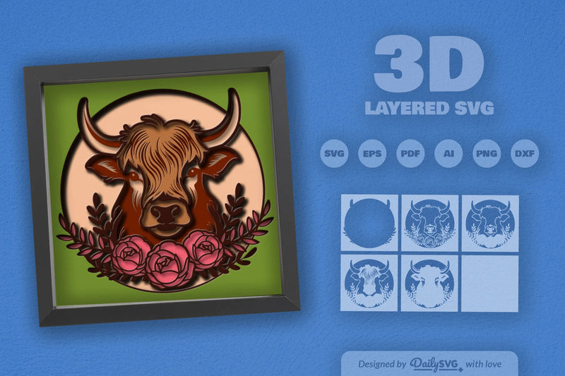 Highland Cow Floral Papercut SVG Bundle - CraftNest - Digital Crafting and Art
