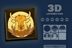 Highland Cow Floral Papercut SVG Bundle - CraftNest - Digital Crafting and Art