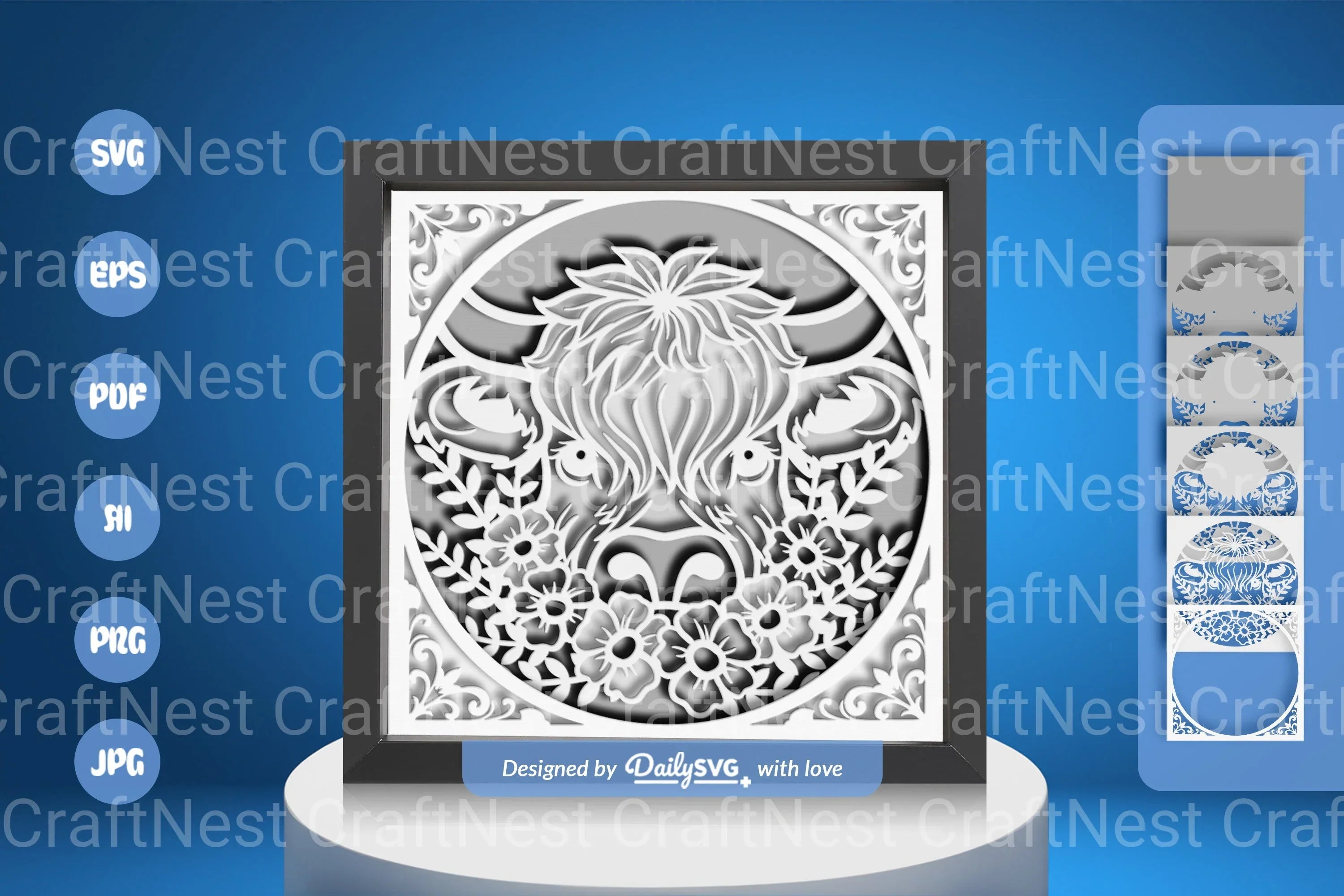 Highland Cow White Papercut SVG Bundle