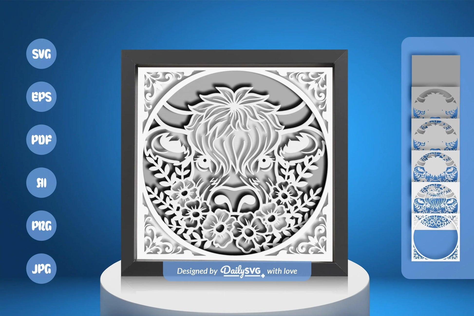 Highland Cow White Papercut SVG Bundle - CraftNest - Digital Crafting and Art