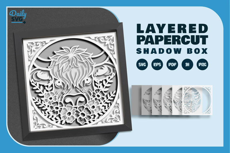 Highland Cow White Papercut SVG Bundle - CraftNest - Digital Crafting and Art