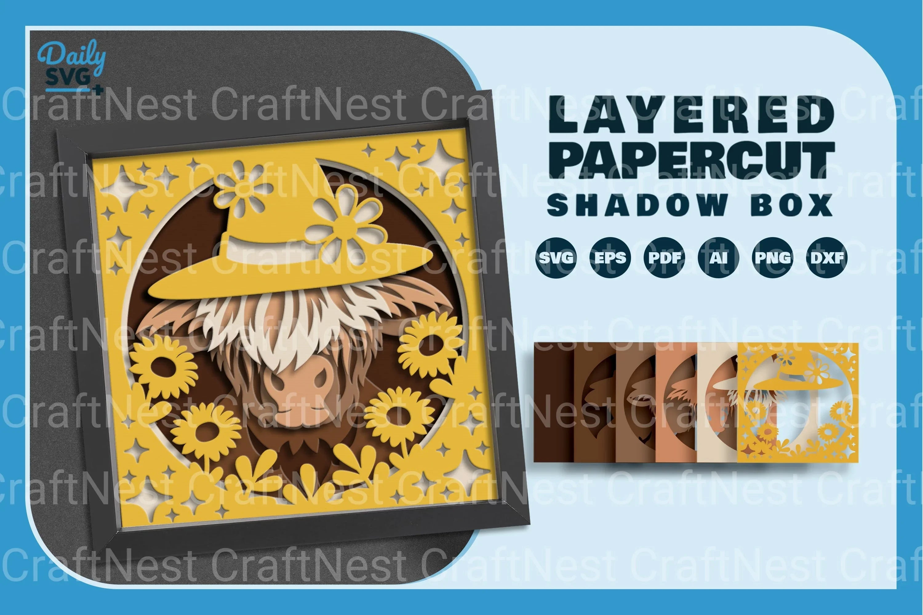Highland Cow Floral Papercut SVG Bundle 1 - CraftNest - Digital Crafting and Art