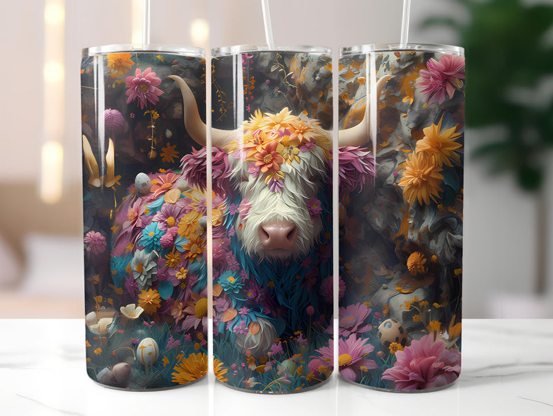 Highland Cow Easter 3 Tumbler Wrap - CraftNest