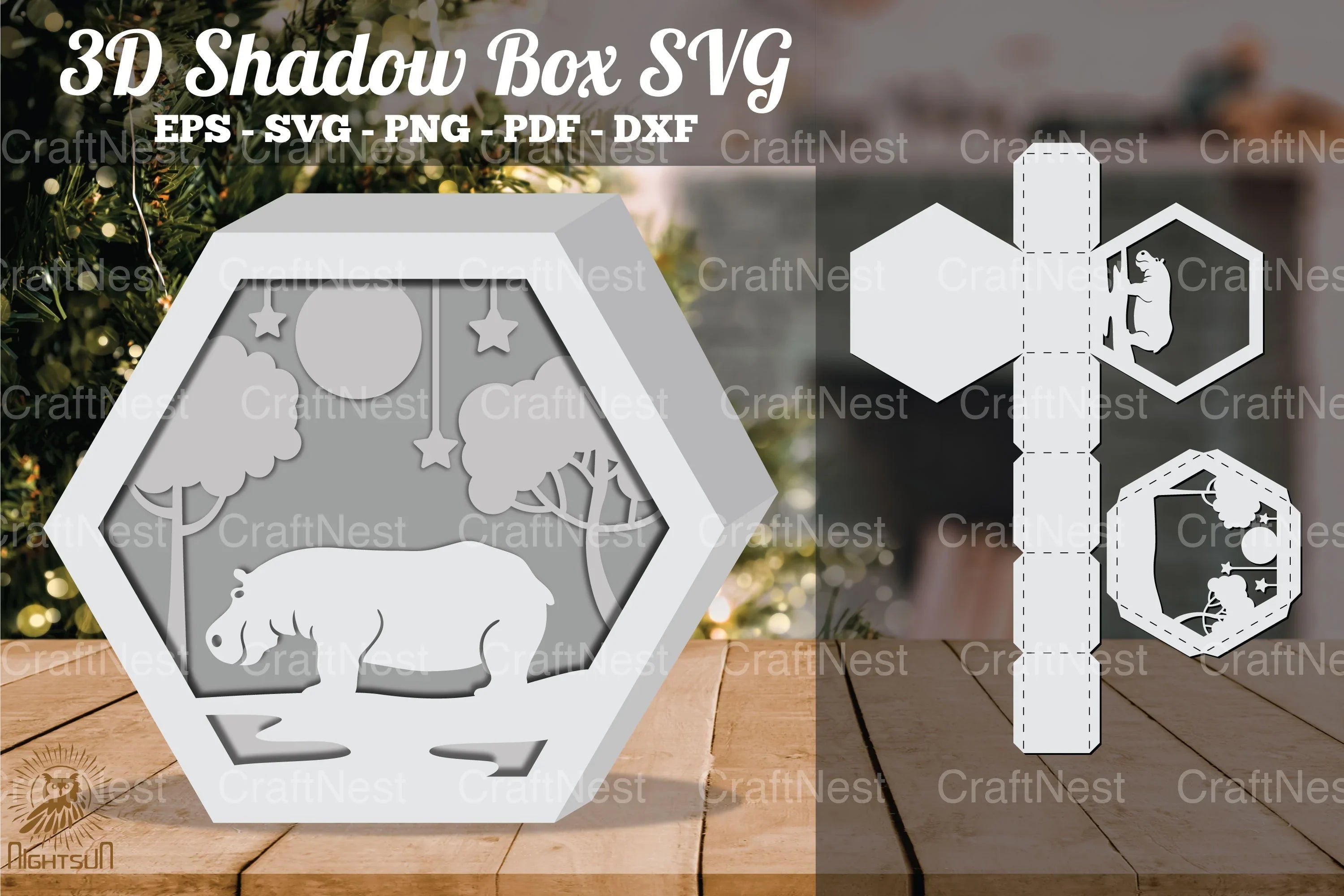 Hippo in Forest 3D Shadow Box Clipart Bundle - CraftNest - Digital Crafting and Art