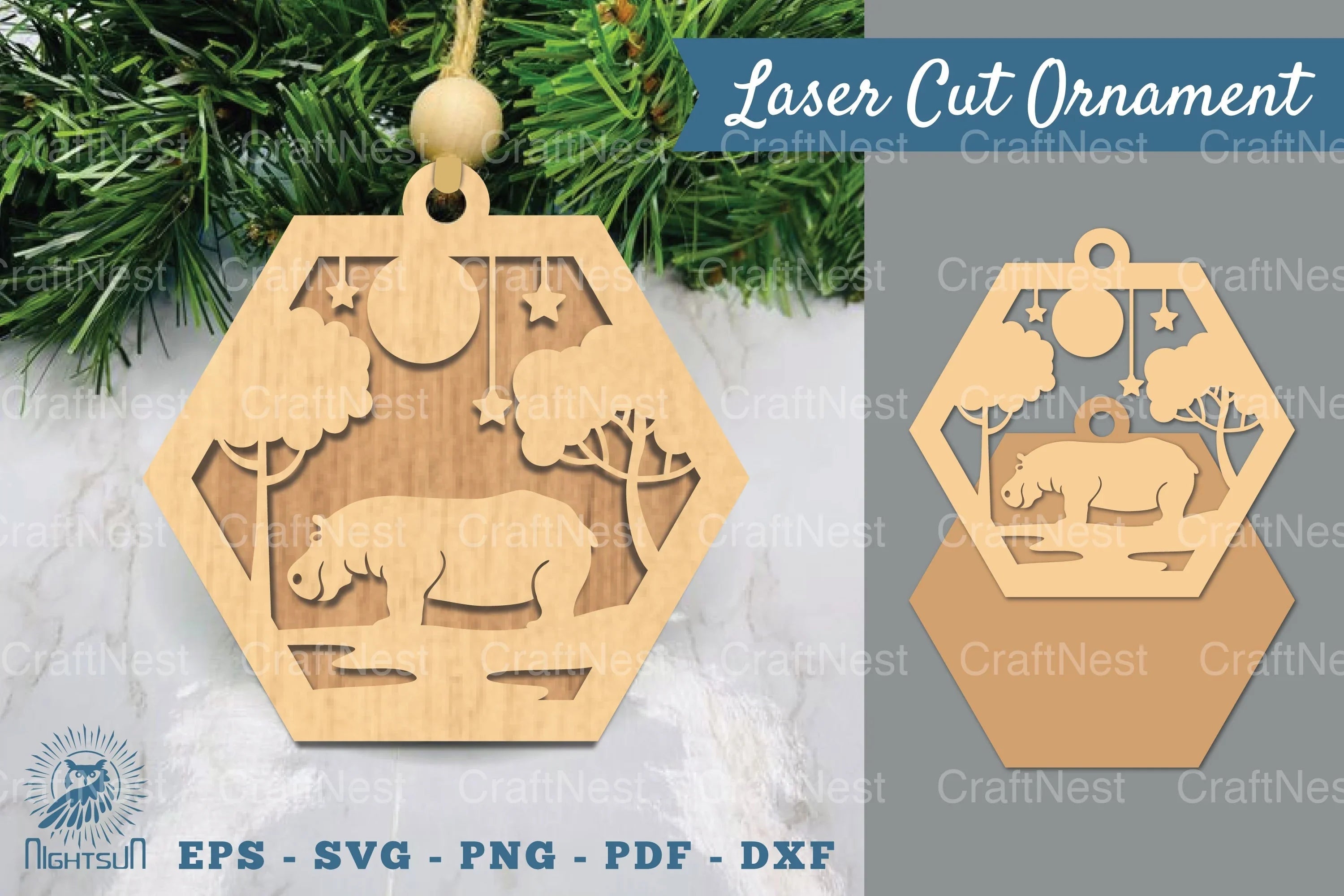 Hippopotamus in Forest Laser Cut Ornament Clipart Bundle - CraftNest - Digital Crafting and Art