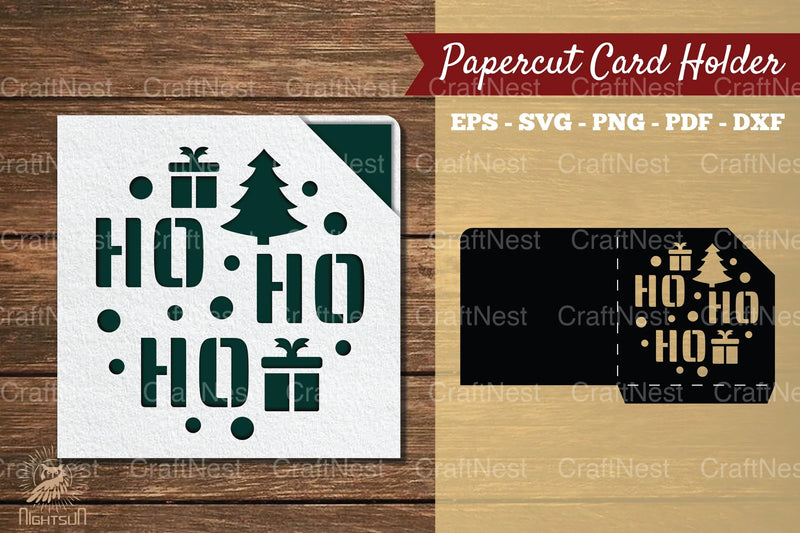 Ho Ho Ho Papercut Card Holder SVG Clipart - CraftNest - Digital Crafting and Art