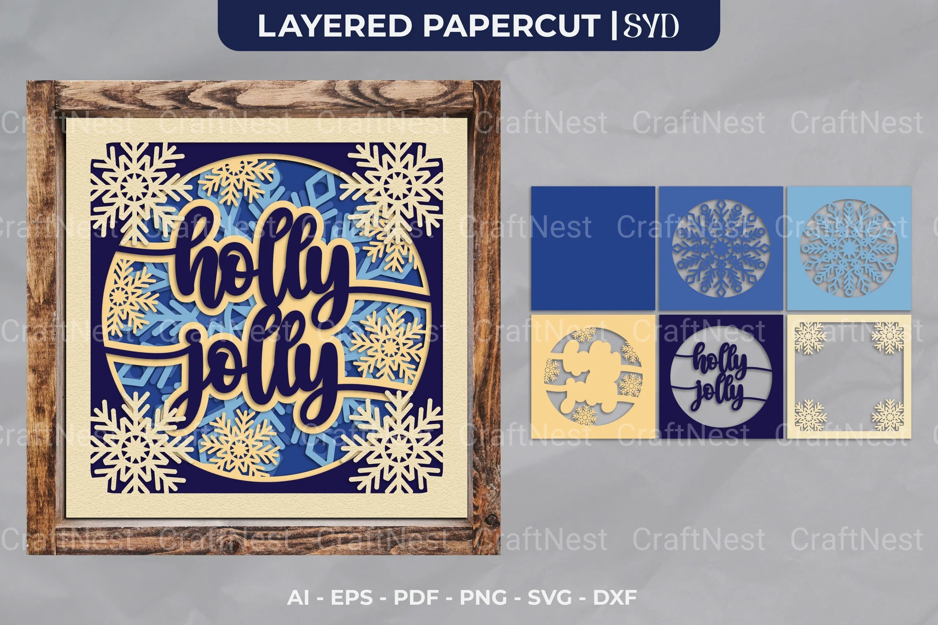Holly Jolly 3D Shadow Box SVG Bundle - CraftNest - Digital Crafting and Art